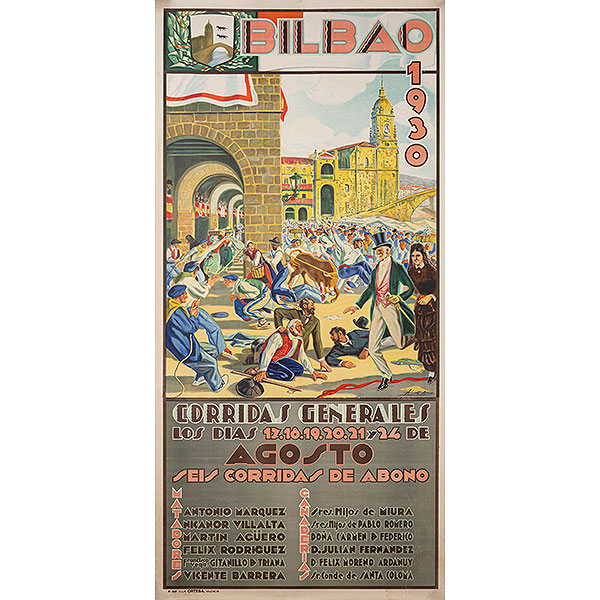 "Cartel Litográfico de la corrida general de la plaza de toros de 1930" ALBERTO ARRUE(Bilbao, 1878 -Llodio, 1944). Impresión Ortega, Valencia.