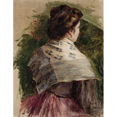 Julio Vila Prades.  (1873 - 1930)   &quot;Joven valenciana de espaldas&quot;. Óleo sobre lienzo 