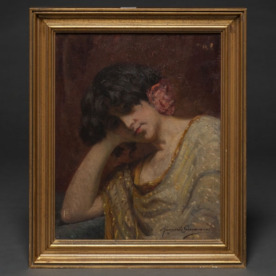&quot;Jovencita con flor en el cabello&quot;  Autoría: MARGUERITE GIOVANNONI, Escuela Italiana, Siglo XIX 