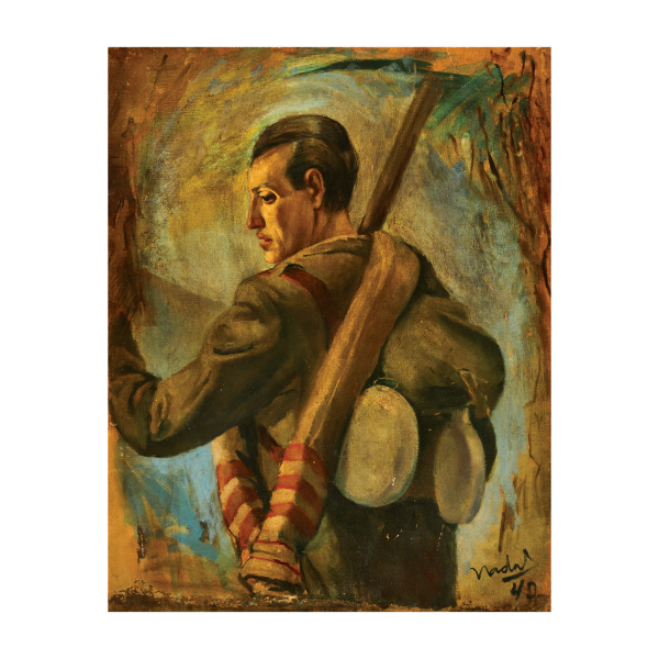 Carles Nadal Ferreres (París, Francia, 1917-Sitges, Barcelona, 1998)  Retrato de José Antonio Primo de Rivera en uniforme de campaña.  Óleo sobre tela. Firmado y fechado en 1940. 