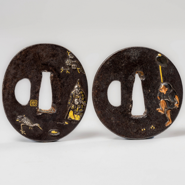 Conjunto de dos tsubas de katana japonesa en bronce época Meiji(1868-1912)