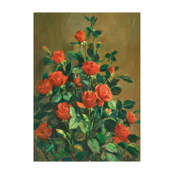 Enric Porta Mestre (La Pobla de Segur, Lleida, 1901-Barcelona, 1993) Rosas rojas. Óleo sobre tela.