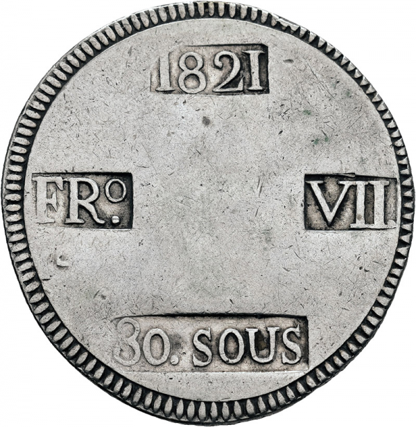 Moneda 1821 Fernando-VII Mallorca 30 Sous M.B.C.