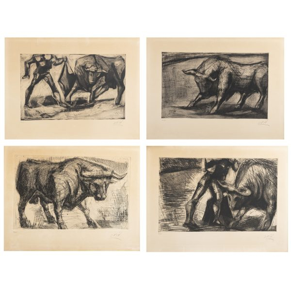 Javier Vilat&oacute; Ruiz (Barcelona, 1921-Par&iacute;s, 2000)  Serie taurom&aacute;quia.  Lote de diez grabados al aguafuerte 