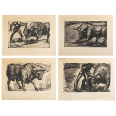 Javier Vilat&oacute; Ruiz (Barcelona, 1921-Par&iacute;s, 2000)  Serie taurom&aacute;quia.  Lote de diez grabados al aguafuerte 