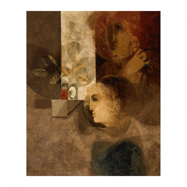 Alvar Suñol Muñoz-Ramos (Montgat, Barcelona, 1935)  Rostros frente a la ventana.  Óleo sobre tela. Firmado. 