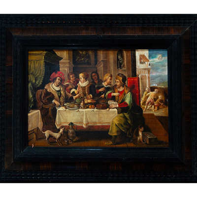 El Banquete en Epuron, atribuído a Frans Francken II (Amberes, 1581 - Amberes, 1642).