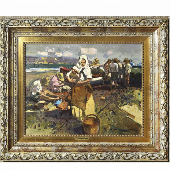 Eustaquio Segrelles del Pilar (1936) &quot;Playa de la Malvarrosa&quot;.  Óleo sobre lienzo. Firmado