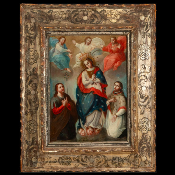 Atribuido a JOSÉ DE PÁEZ (Ciudad de México, 1721-1780) - "Nuestra Señora de los Ángeles" Escuela Colonial Novohispana, siglo XVIII. Óleo sobre cobre. 