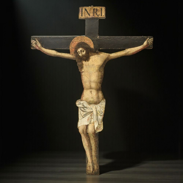 Monumental "Croce Sagomata" atribuido a PEDRO DE RAXIS (1555-1626). Granada, siglo XVI. Realizada en óleo y témpera dorada