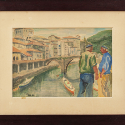 &quot;Pescadores con vista de Ondarroa&quot;  JOSÉ MARÍA MUGUERZA(Bilbao,1908-1986) 