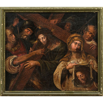 Juan de Mata (c.1690 &ndash; 1747) atribuido "El Ascenso al Calvario con Ver&oacute;nica y la Santa Faz".  &Oacute;leo sobre lienzo.