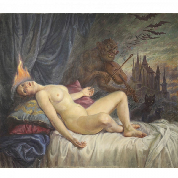 Enrique Pertegás Ferrer (1884-1962) &quot;Mundo, demonio y carne&quot;  Óleo sobre lienzo. Firmado