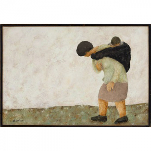 DIONISIO BLANCO ORTEGA   (San Salvador del Valle, Vizcaya 1927 - Bilbao 2003)  "Mujer con ni&ntilde;o a su espalda "   