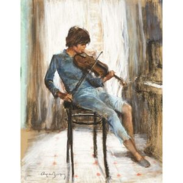 Cayetano Arquer Buigas (Cerdanyola del Vallès, Barcelona, 1932-2012) Mi hijo Luís tocando el violín.