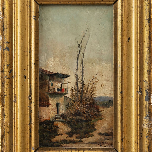 &quot;Paisaje con casa balconada&quot;  Autoría: MANUEL RAMOS ARTAL (Madrid, 1855 - 1916) 
