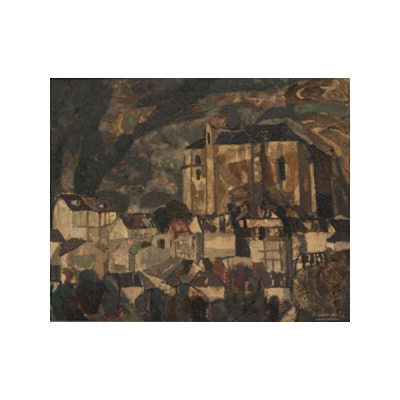 AGUSTIN REDONDELA   (Madrid 1923)  &quot;Iglesia y casas &quot;  Firmado 