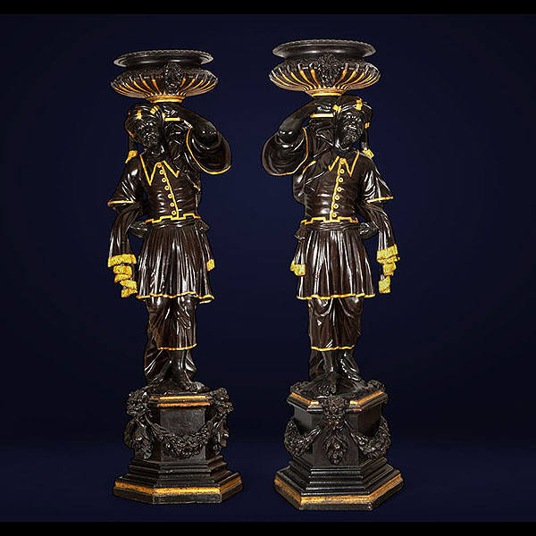 Escuela Veneciana del siglo XIX - Importante Pareja de antorcheros.