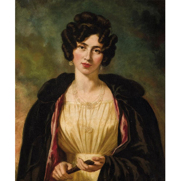 ESCUELA FRANCESA S. XIX   "Retrato de joven prometida". Óleo sobre lienzo.
