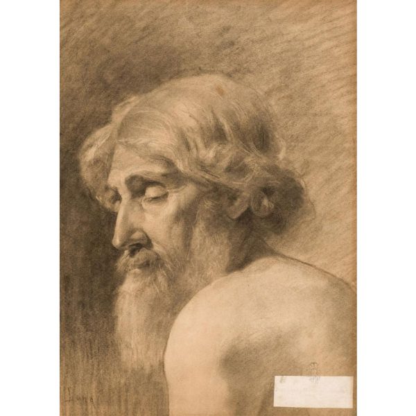 Juan Luna Novicio. "Estudio de figura". Dibujo a lápiz sobre papel papel.  Firmado