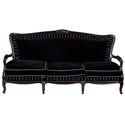 Canapé lacado en negro con tapicería de terciopelo estilo Luis XV