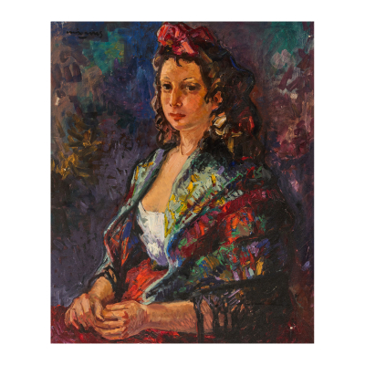 Pere Creixams Picó (Barcelona, 1893-1965)  Muchacha de perfil.  Óleo sobre tela. Firmado.