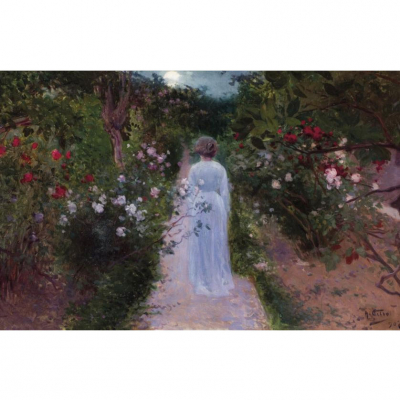 Antonio Fillol.  "Caminando por la rosaleda (1902)". &Oacute;leo sobre lienzo. Firmado y fechado (902) 