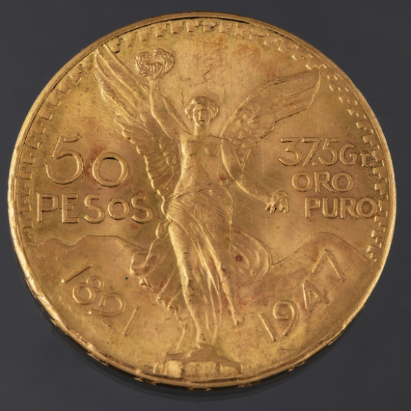 Moneda de 50 pesos mexicanos en oro de 22kt.