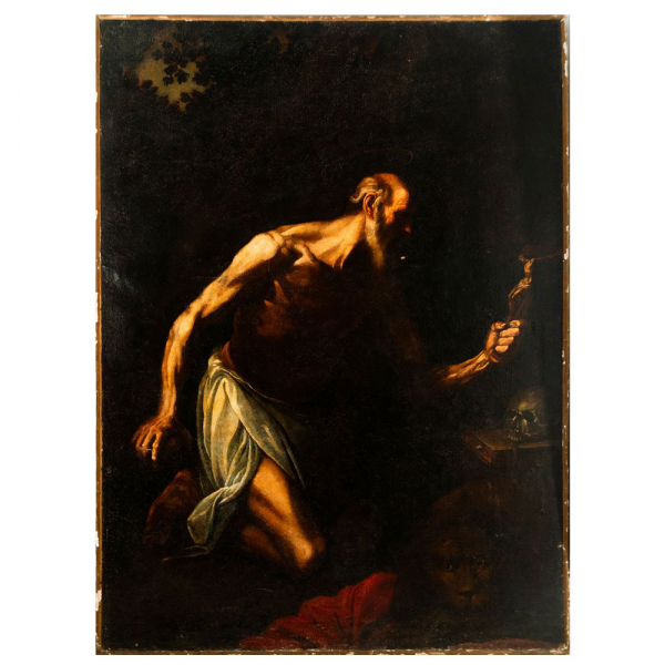 Luis Tristán (Toledo, h. 1585-1624). Monumental &quot;San Jerónimo en Oración&quot; Escuela Española del siglo XVI - XVII.   Óleo sobre lienzo