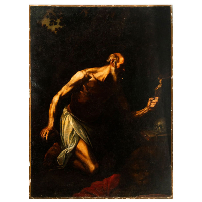 Luis Tristán (Toledo, h. 1585-1624). Monumental &quot;San Jerónimo en Oración&quot; Escuela Española del siglo XVI - XVII.   Óleo sobre lienzo