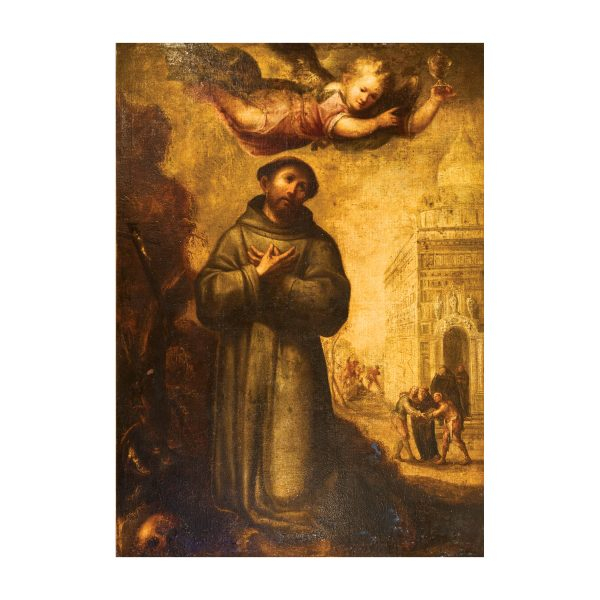 Atribuido a Francisco Rizi de Guevara (Madrid, 1614-San Lorenzo de El Escorial, 1685)  San Antonio de Padua en éxtasis.  Óleo sobre tela. 