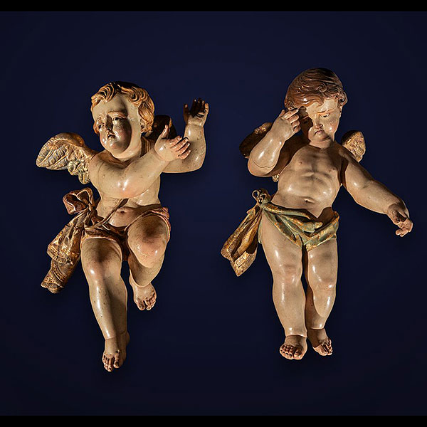 Francisco Salzillo (Murcia, 1707 - 1783) - Pareja de angelitos, Madera policromada y tallada.