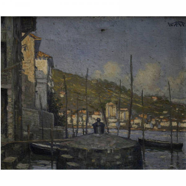 "Vista de Pasajes San Juan"  ALFONSO SENA (San Sebastián, Finales del siglo XIX-XX) (¿-1958) Óleo/Lienzo