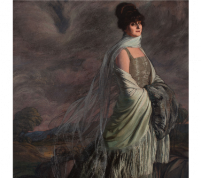 IGNACIO ZULOAGA Y ZABALETA.  La señora de Atucha (María Teresa Llavallol, 1868 - 1927). París, 1917.   Óleo sobre lienzo.  
