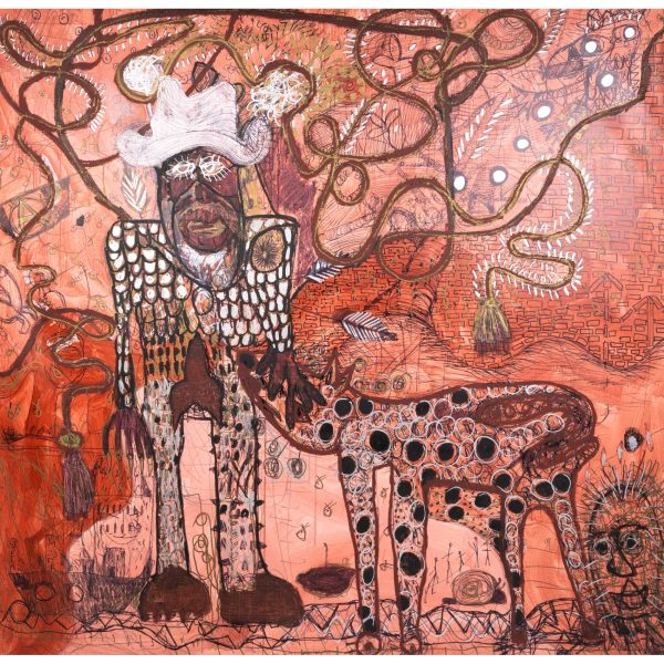 José Manuel Vela (Almería, 1968)  Carlos V con su perro, 2000.  Técnica mixta sobre tela. Firmado.