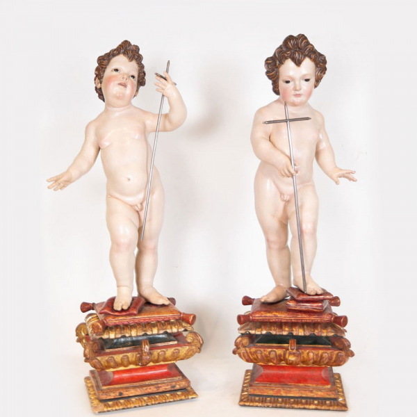 Excepcional pareja de tallas de "Niño Jesús y San Juanito", atribuídos a Juan de Mesa (1583 - 1627). 