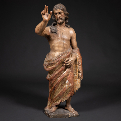 &quot;San Juan Evangelista&quot; Escultura en madera tallada y policromada. Siglo XVIII