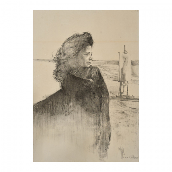José Luis Fuentetaja (Madrid, 1951) La Musa del Mediterráneo. Dibujo a carboncillo sobre papel.