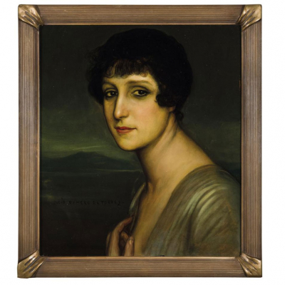 Julio Romero de Torres. "Retrato de joven (h. 1916)". Temple y &oacute;leo sobre lienzo. Firmado 