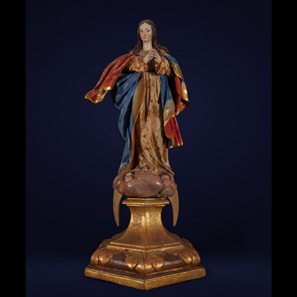 OBRADOR DE PEDRO DE MENA. Importante Virgen Inmaculada en Gloria de gran tamaño. Trabajo Granadino S. XVIII. 