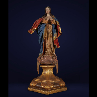 OBRADOR DE PEDRO DE MENA. Importante Virgen Inmaculada en Gloria de gran tama&ntilde;o. Trabajo Granadino S. XVIII. 