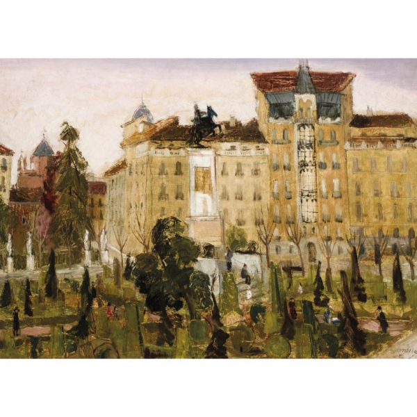 Agustín Redondela. &quot;Plaza de Oriente (1950)&quot;. Óleo sobre lienzo. Firmado y fechado