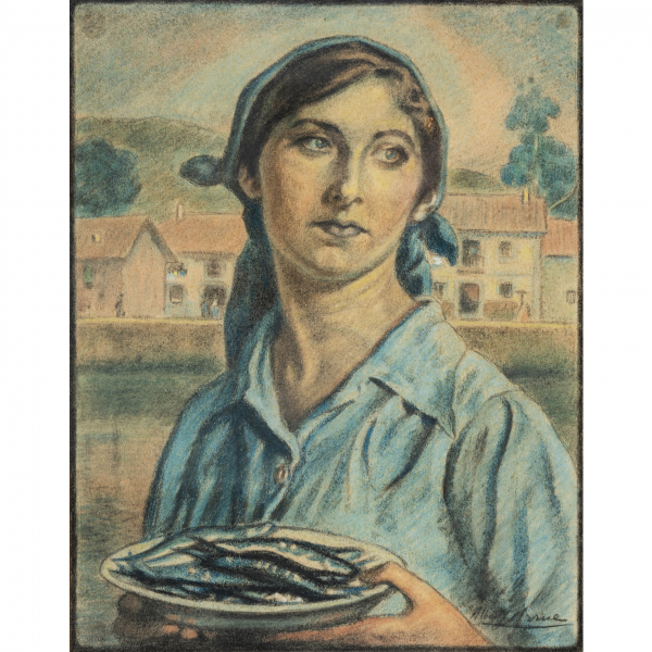 &quot;Pescadora con plato de sardinas&quot;  ALBERTO ARRUE(Bilbao, 1878 -Llodio, 1977) 