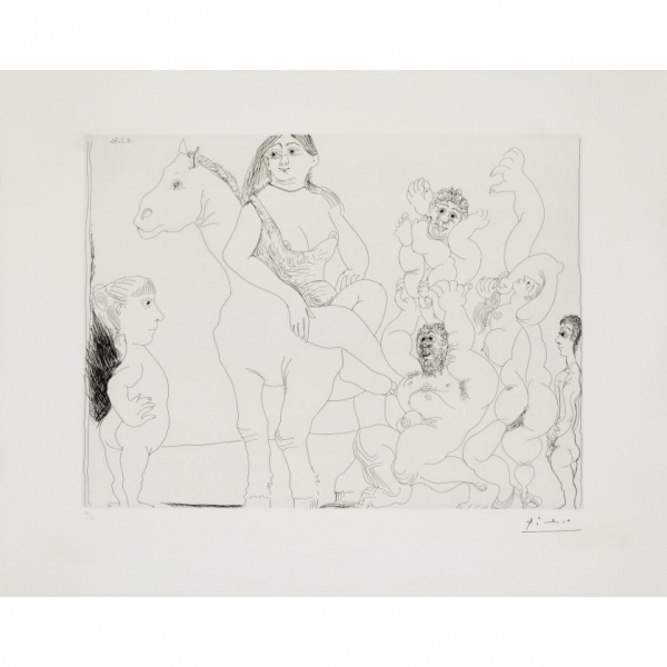 Pablo Ruiz Picasso.   &quot;El Circo de la vida observado por una niña (1970)&quot;. Aguafuerte sobre papel Rives. 