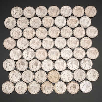 Conunto de 56 monedas de plata de ley 925.