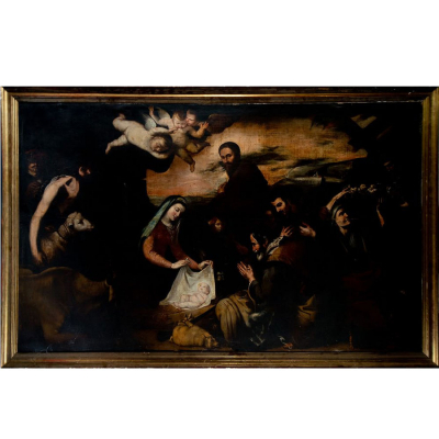 Importante "Adoraci&oacute;n de Pastores", versi&oacute;n de taller de Jos&eacute; de Ribera, Escuela Napolitana del siglo XVII. 