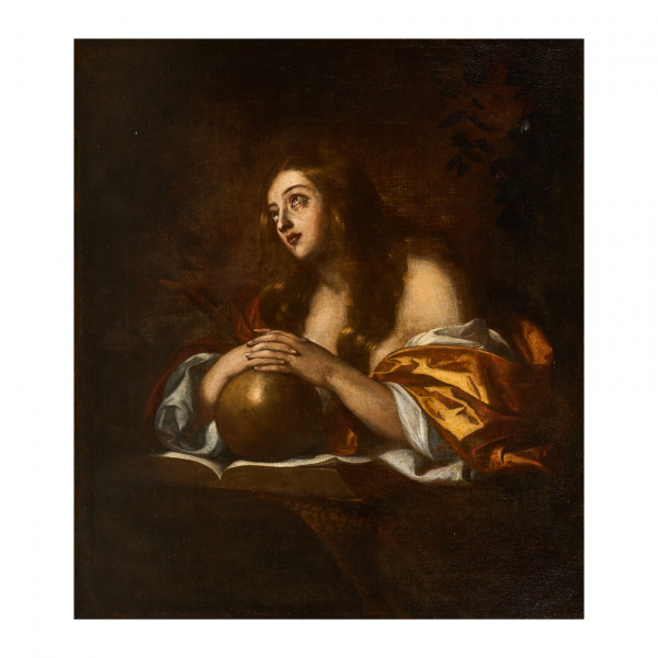 Escuela madrileña, s.XVII.  Maria Magdalena penitente.  Óleo sobre tela. 