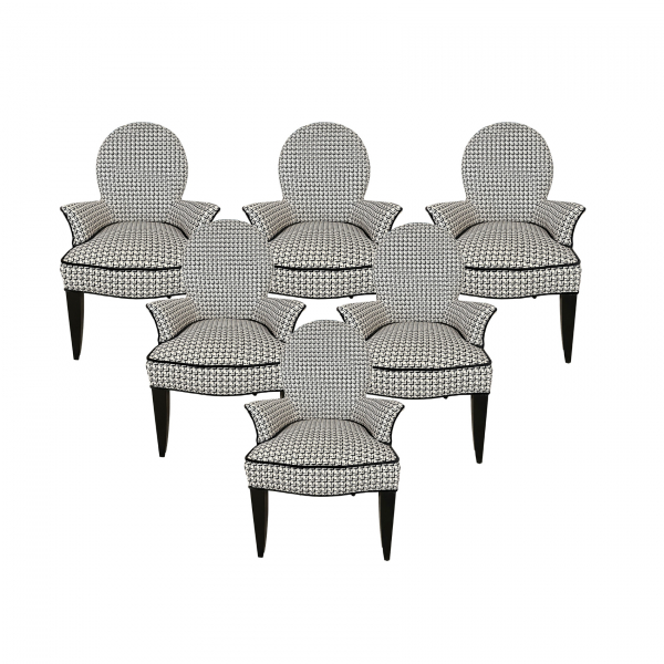 Carlos Ojinaga Erill (Barcelona, 1932) Conjunto de seis sillones modelo «Oval» con tapizado bicolor.