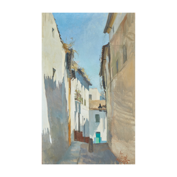 Joaquín Torrents Lladó (Badalona, 1946-Palma Mallorca, 1993)  Vista de pueblo.  Óleo sobre tela.