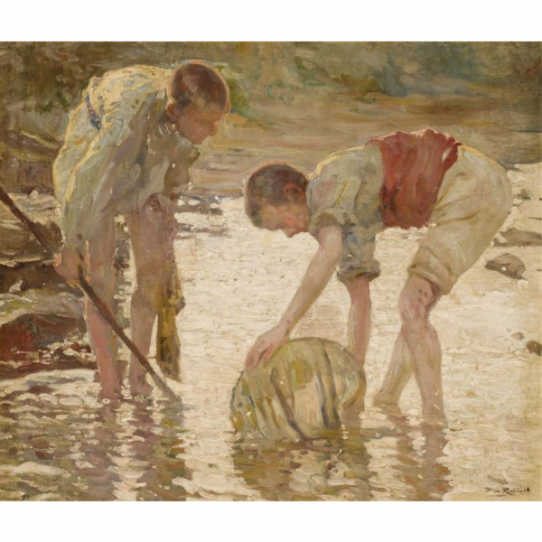 Alberto Pla Rubio.   Mariscadores valencianos&quot;. Óleo sobre lienzo. Firmado en el ángulo inferior derecho.
